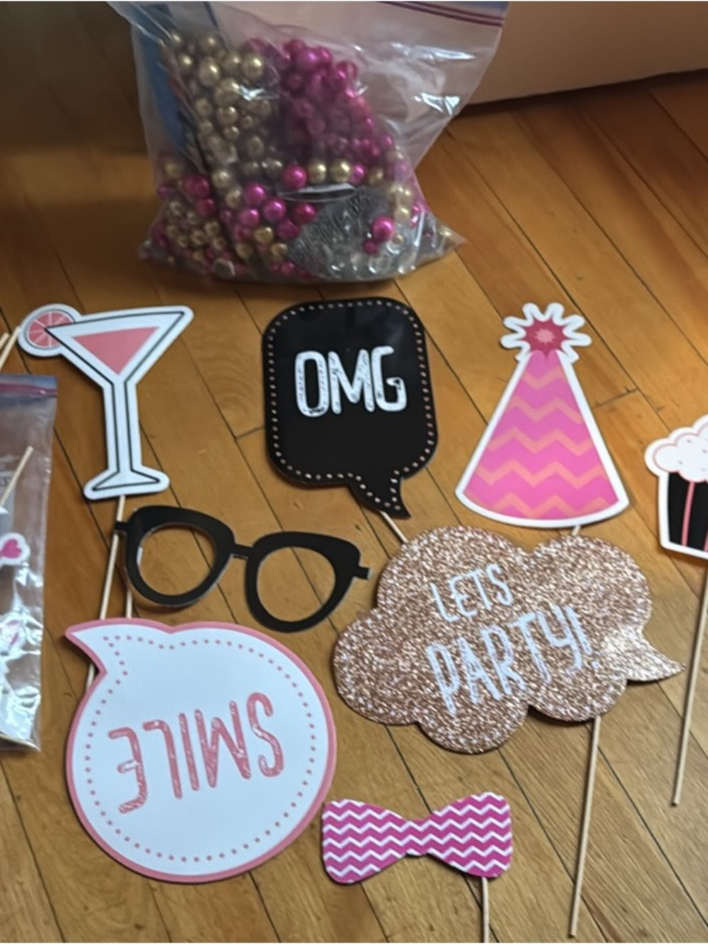Party Photo Booth Props Set - Pink, Gold, Black